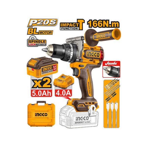 INGCO BRUSHLESS CORDLESS IMPACT DRILL 166NM