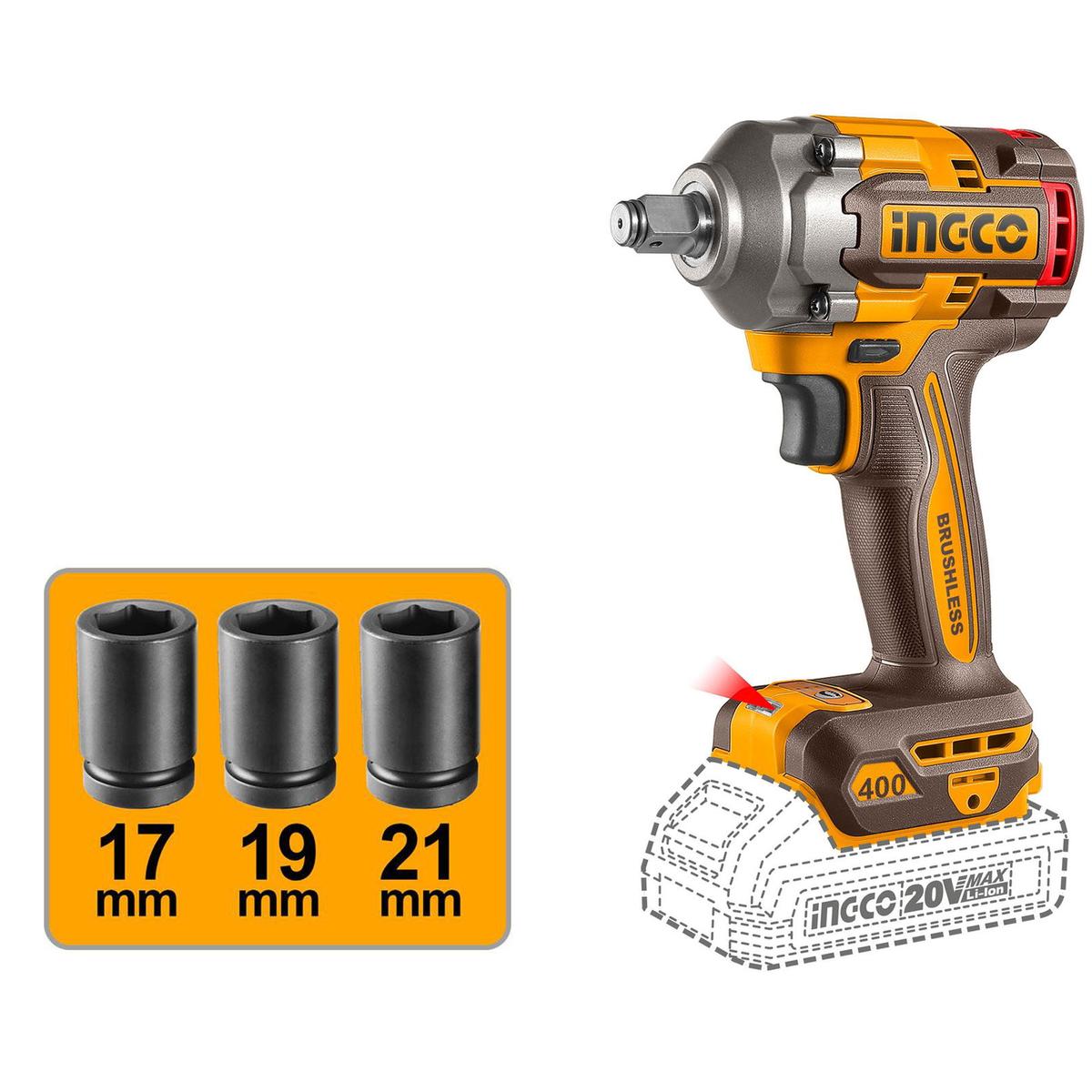 INGCO CORDLESS IMPACT WRENCH 400NM